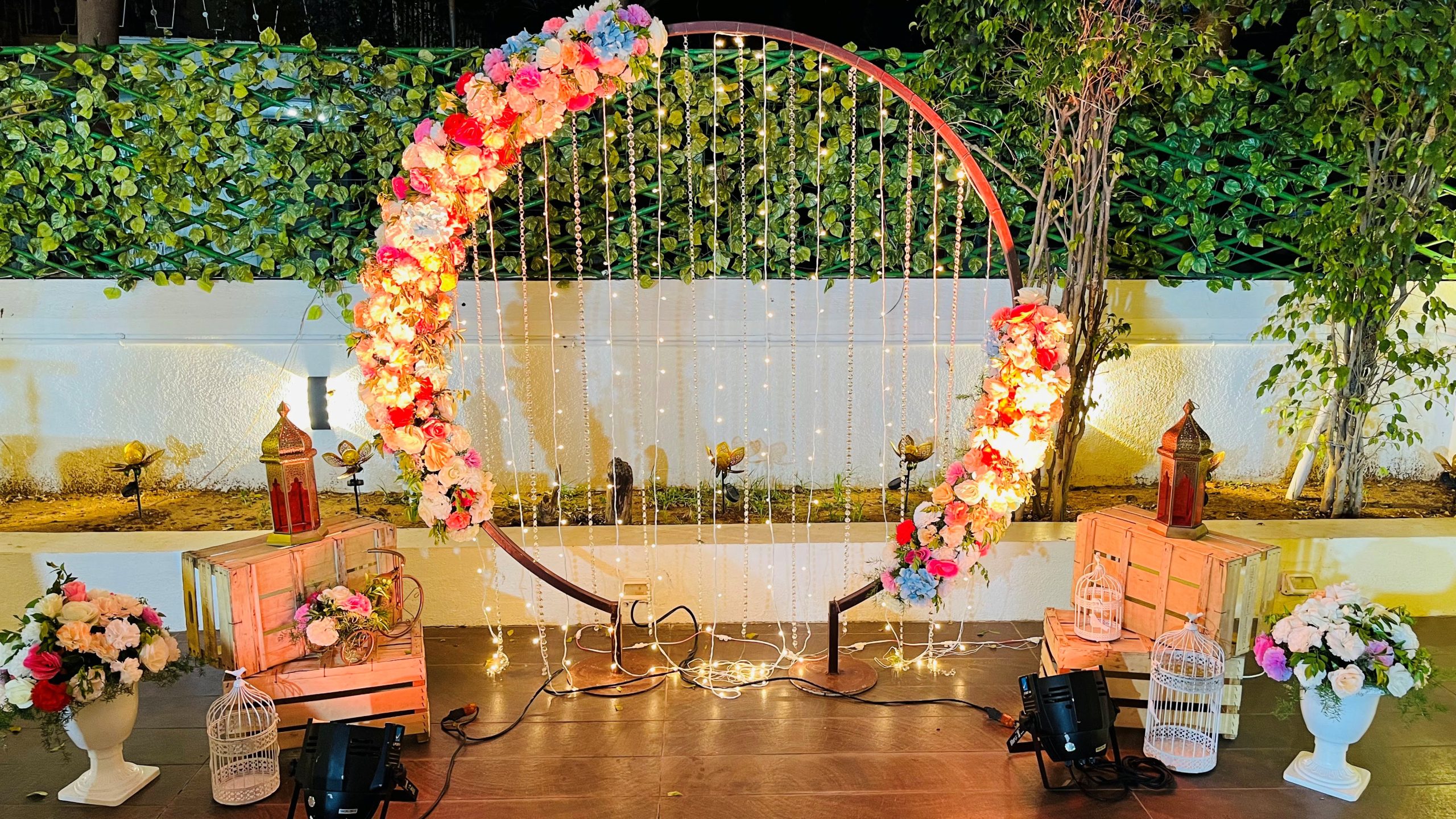 Scenic selfie point with colorful backdrop and decorations for photo opportunities

