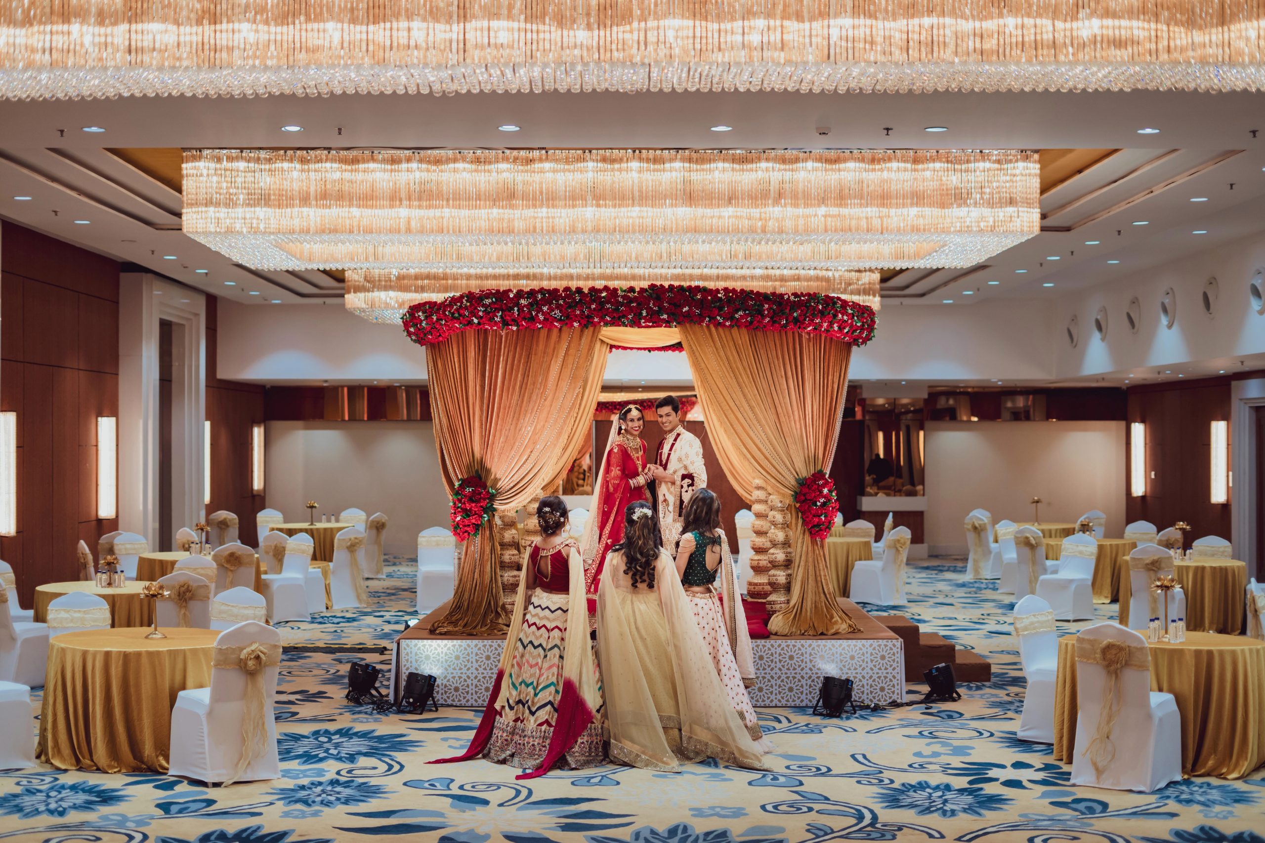 Beautiful outdoor wedding setup with floral decorations and seating